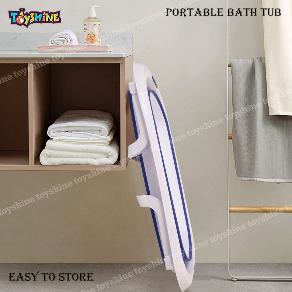 Toyshine Folding Baby Bathtub from Newborn to Toddler Portable Travel Bathtub Multifunctional Bathtub with Antiskid Infant Shower Basin with Drain Hole- Blue