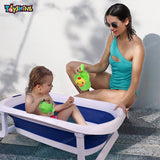 Toyshine Folding Baby Bathtub from Newborn to Toddler Portable Travel Bathtub Multifunctional Bathtub with Antiskid Infant Shower Basin with Drain Hole- Blue
