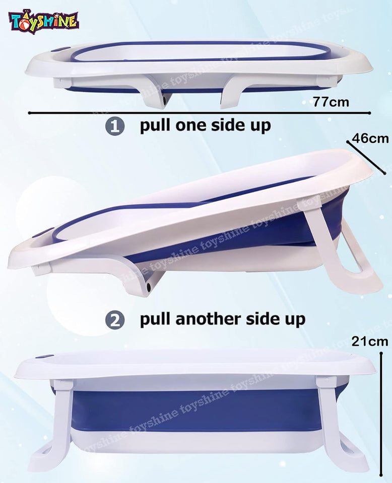 Toyshine Folding Baby Bathtub from Newborn to Toddler Portable Travel Bathtub Multifunctional Bathtub with Antiskid Infant Shower Basin with Drain Hole- Blue