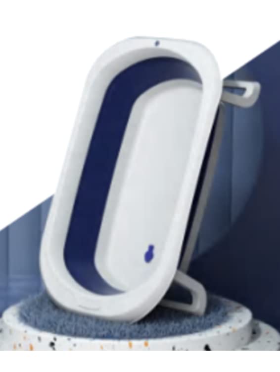 Toyshine Folding Baby Bathtub from Newborn to Toddler Portable Travel Bathtub Multifunctional Bathtub with Antiskid Infant Shower Basin with Drain Hole- Blue