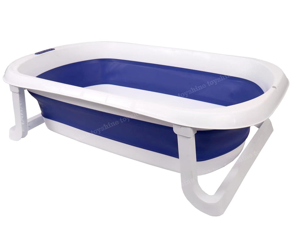 Toyshine Folding Baby Bathtub from Newborn to Toddler Portable Travel Bathtub Multifunctional Bathtub with Antiskid Infant Shower Basin with Drain Hole- Blue