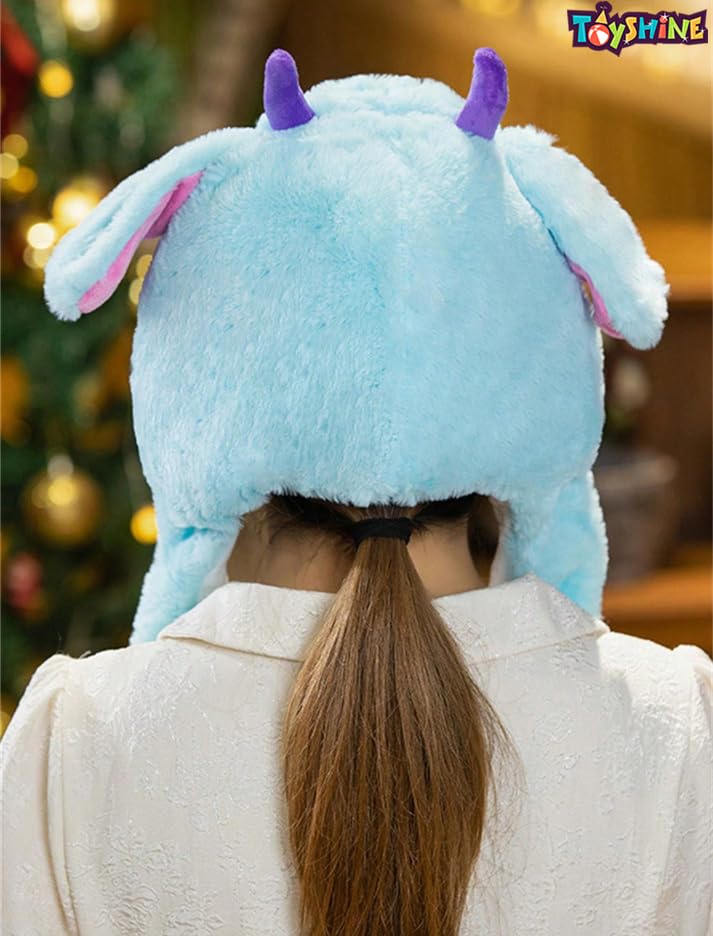 Toyshine LED Glowing Plush Monster Hat Funny Glowing and Ear Moving Bunny Hat Cap for Women Girls Blue