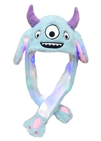 Toyshine LED Glowing Plush Monster Hat Funny Glowing and Ear Moving Bunny Hat Cap for Women Girls Blue