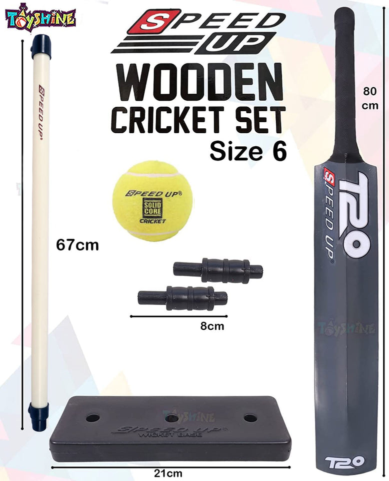 Toyshine Speed Up T-20 Combo Box Cricket Kit for Kids (Bat Size: 6, 6-12 yrs) Outdoor Sports Toy Gift for Boys Girls Picnic Fun - SSTP (Grey)