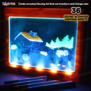 Toyshine Magic Pad Light Up LED Drawing Tablet with Stencils, 4 Neon Pens, Glow Boost Card - Orange