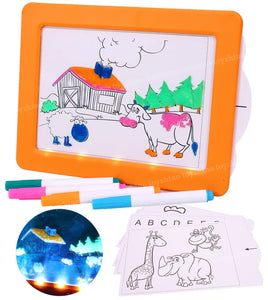 Toyshine Magic Pad Light Up LED Drawing Tablet with Stencils, 4 Neon Pens, Glow Boost Card - Orange
