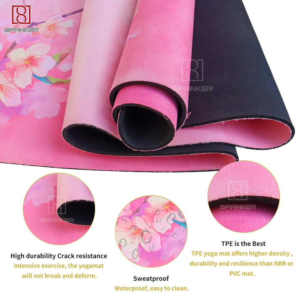 Spanker Premium Yoga Mat - Artist Designed, Premium eco friendly mats, Non Slip, Non toxic, Great For Regular & Hot Yoga, Pilates and Workouts (168 Cms x 68 cms x 6 mm)- Pink SSTP