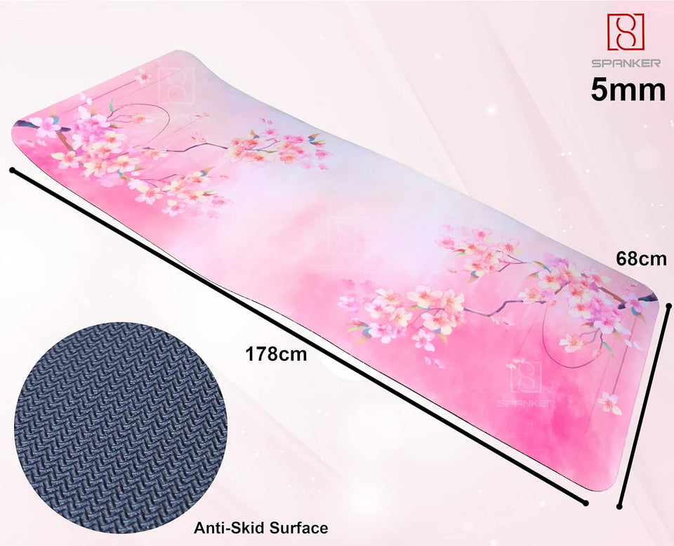 Spanker Premium Yoga Mat - Artist Designed, Premium eco friendly mats, Non Slip, Non toxic, Great For Regular & Hot Yoga, Pilates and Workouts (168 Cms x 68 cms x 6 mm)- Pink SSTP