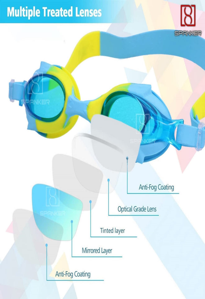 Toyshine Kids Swimming Goggles For (Age 4-12) Waterproof Swim Goggles (2PC) Clear Vision Anti Fog UV Protection, Pink-Light Blue SSTP