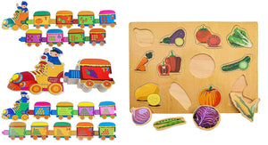 Toyshine Educational and Learning Toy Combo - Vegetable Puzzle with 123 Train Puzzle
