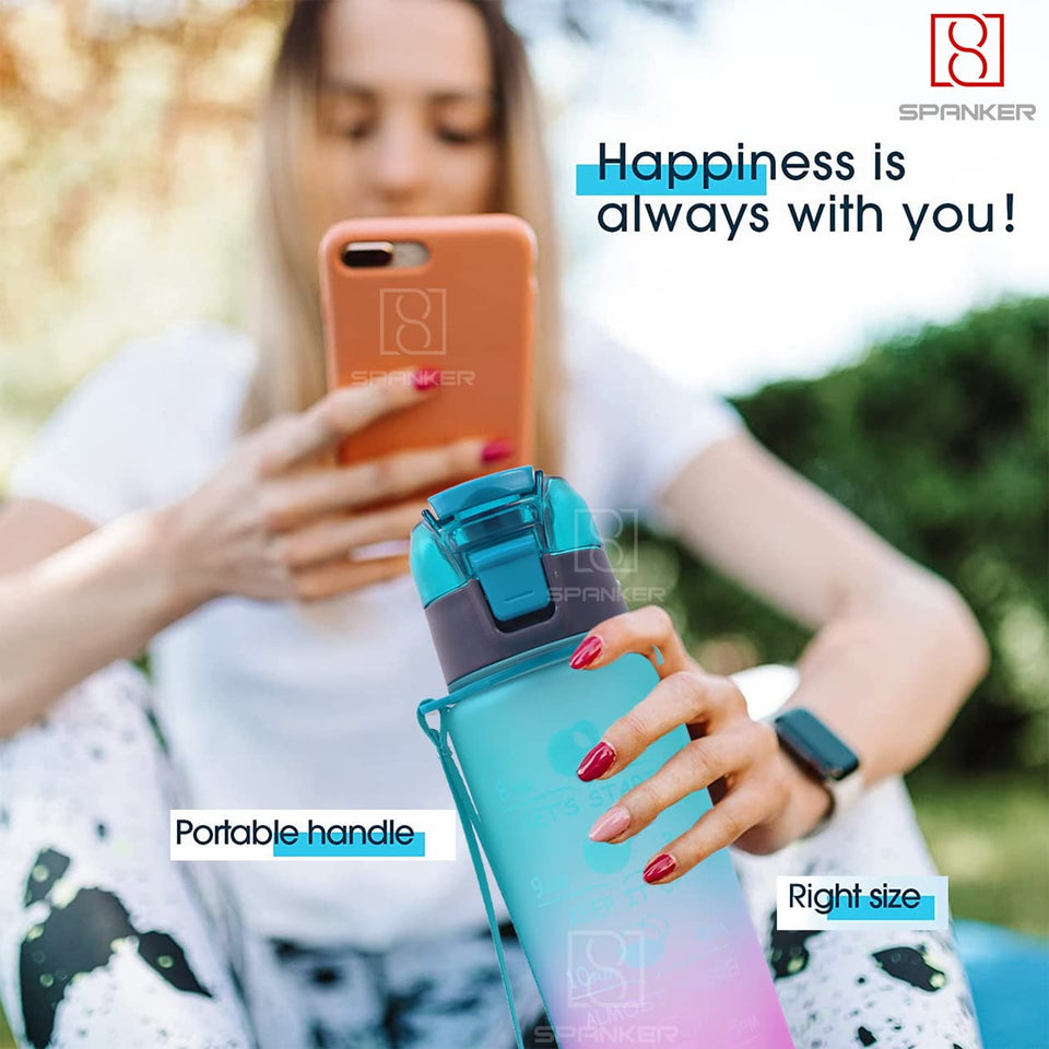 Spanker Fitzlife Motivational Leakproof Water 1000 ML, BPA Free Fitness Sports Water Bottle, Green Purple SSTP