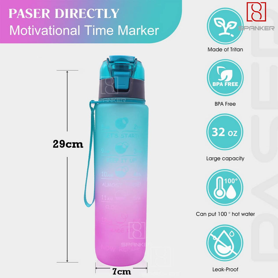 Spanker Fitzlife Motivational Leakproof Water 1000 ML, BPA Free Fitness Sports Water Bottle, Green Purple SSTP