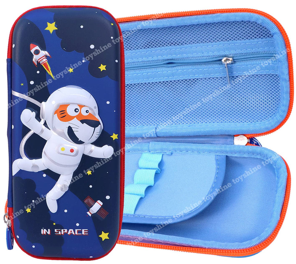 Toyshine EVA Space Tiger Hardtop Pencil Case with Multiple Compartments - Kids School Supply Organizer Students Stationery Box - Girls Pen Pouch- Multi-Color