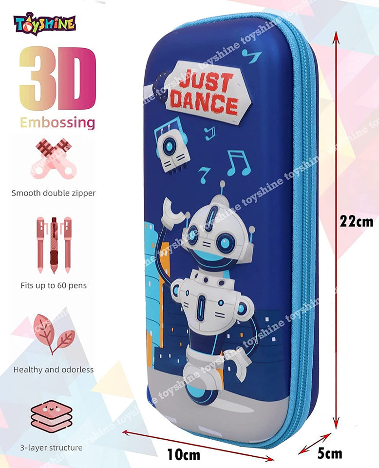 Toyshine Just Dance Robot Hardtop Pencil Case with Multiple Compartments - Kids School Supply Organizer Students Stationery Box - Girls Pen Pouch- Blue