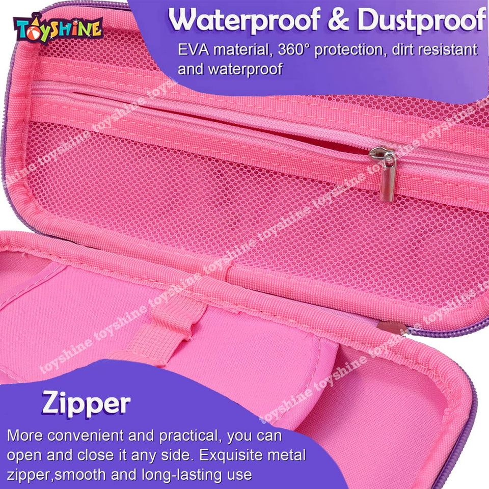 Toyshine Daisy Unicorn Hardtop Pencil Case with Multiple Compartments - Kids School Supply Organizer Students Stationery Box - Girls Pen Pouch - Blue