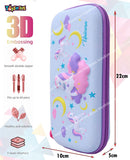 Toyshine Daisy Unicorn Hardtop Pencil Case with Multiple Compartments - Kids School Supply Organizer Students Stationery Box - Girls Pen Pouch - Blue