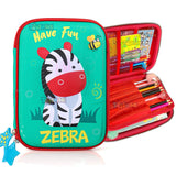 Toyshine Zebra Hardtop Pencil Case with Compartments - Kids Large Capacity School Supply Organizer Students Stationery Box - Girls Boys Pen Pouch