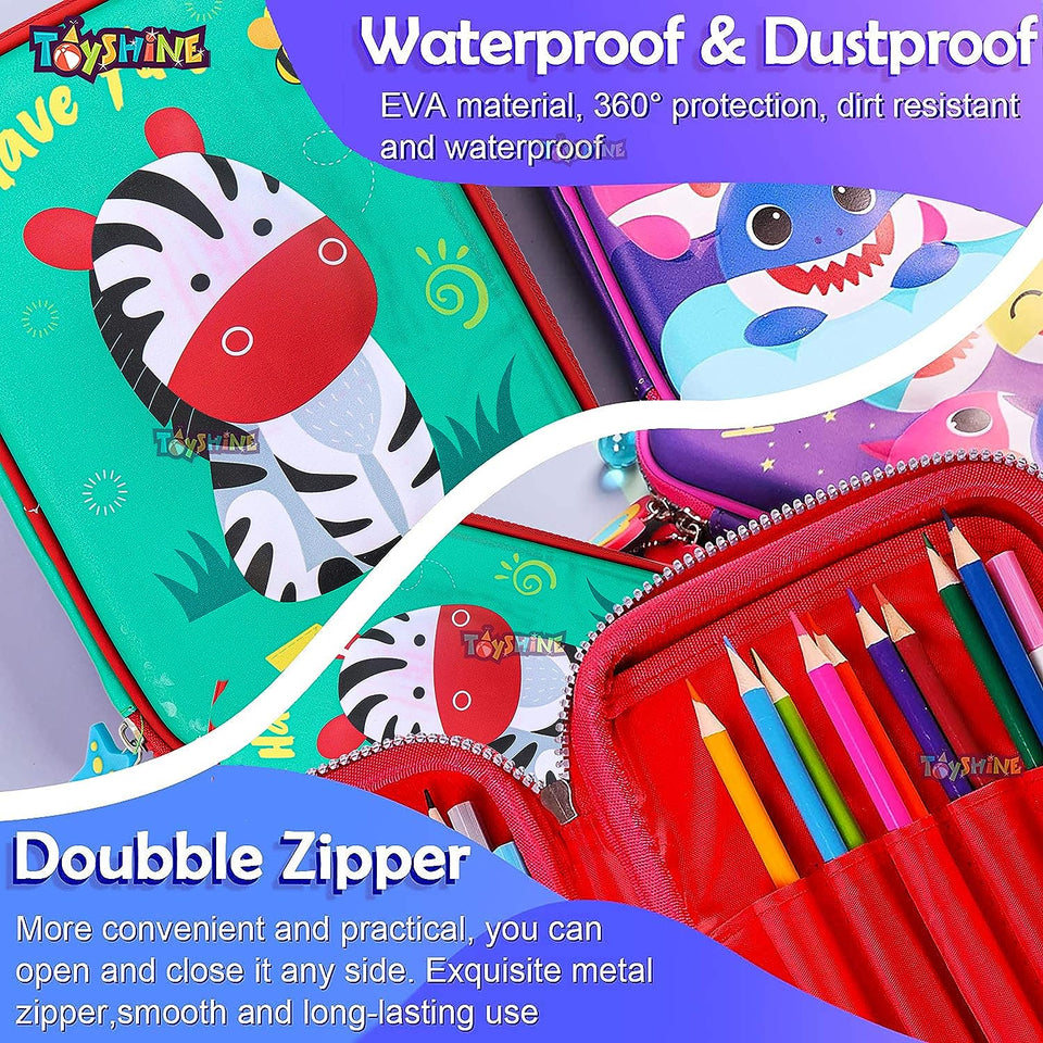 Toyshine Zebra Hardtop Pencil Case with Compartments - Kids Large Capacity School Supply Organizer Students Stationery Box - Girls Boys Pen Pouch