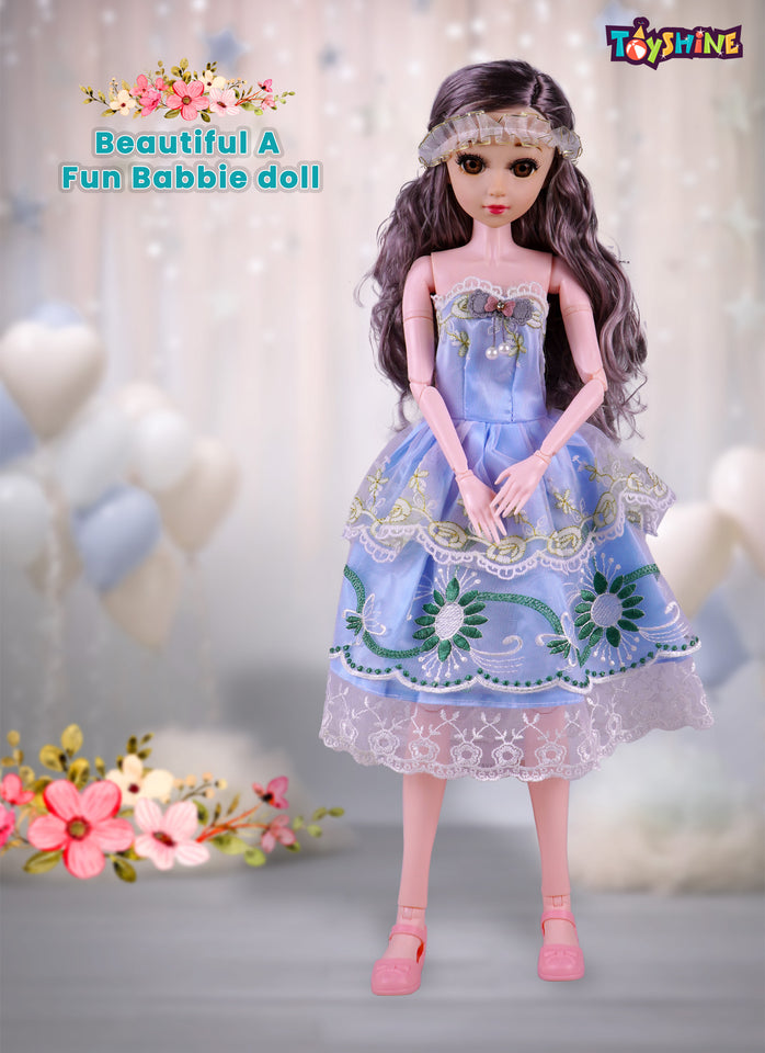 Toyshine Big Size 21" Stunning Look Anne Fashion Doll with 3D Eyes & Folding Hands Pretend Play Gift for Girls Kids Role Play Toy for Age 3+, Blue