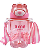 Toyshine 800ml Teddy Theme Anti-Leak BPA-Free Spill Proof Cap Closure Kids Water Bottle with Straw And Strap for School Home and outdoor use - Pink