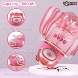 Toyshine 800ml Teddy Theme Anti-Leak BPA-Free Spill Proof Cap Closure Kids Water Bottle with Straw And Strap for School Home and outdoor use - Pink