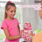 Toyshine 800ml Teddy Theme Anti-Leak BPA-Free Spill Proof Cap Closure Kids Water Bottle with Straw And Strap for School Home and outdoor use - Pink