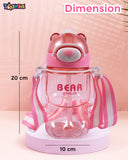 Toyshine 800ml Teddy Theme Anti-Leak BPA-Free Spill Proof Cap Closure Kids Water Bottle with Straw And Strap for School Home and outdoor use - Pink
