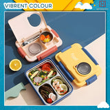 Spanker 1050ML Stainless Steel Insulation BPA Free Leak-Proof 5 Compartment Lunch Box with 3 pc Cutlery Bento Box for Kid Adult Student Children - Blue