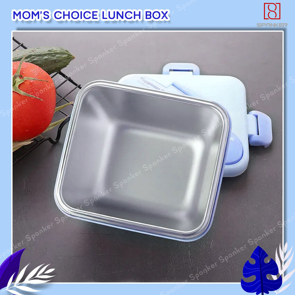 Spanker 600 ML Cartoon Design Portable Leak-Proof, BPA-Free Dishwasher Safe Stainless Steel Bento Box with Spoon & Fork for Toddlers Preschoolers - Blue