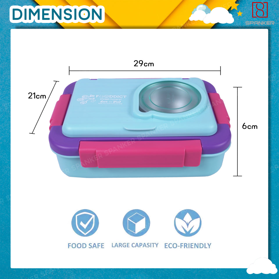 Spanker 1050ML Stainless Steel Insulation BPA Free Leak-Proof 5 Compartment Lunch Box with 3 pc Cutlery Bento Box for Kid Adult Student Children - Blue