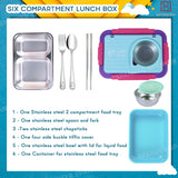 Spanker 1050ML Stainless Steel Insulation BPA Free Leak-Proof 5 Compartment Lunch Box with 3 pc Cutlery Bento Box for Kid Adult Student Children - Blue