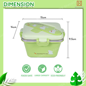 Spanker 600 ML Cartoon Design Portable Leak-Proof, BPA-Free Dishwasher Safe Stainless Steel Bento Box with Spoon & Fork for Toddlers Preschoolers - Green