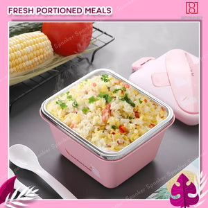 Spanker 600 ML Cartoon Design Portable Leak-Proof, BPA-Free Dishwasher Safe Stainless Steel Bento Lunch Box with Spoon & Fork for Toddlers Preschoolers - Pink
