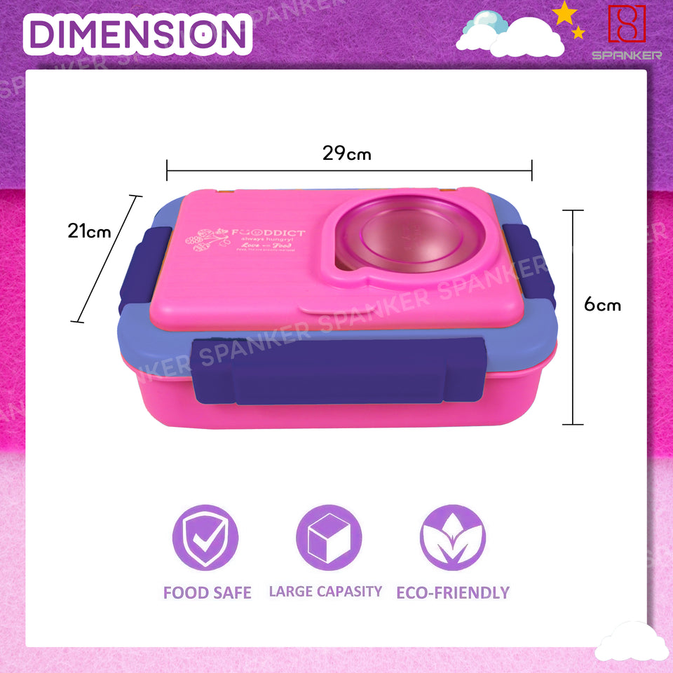 Spanker 1050ML Stainless Steel Insulation BPA Free Leak-Proof 5 Compartment Lunch Box with 3 pc Cutlery Bento Box for Kid Adult Student Children - Pink