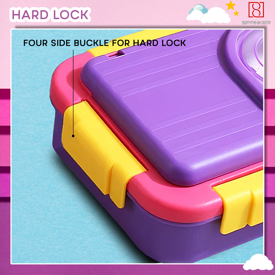 Spanker 1050ML Stainless Steel Insulation BPA Free Leak-Proof 5 Compartment Lunch Box with 3 pc Cutlery Bento Box for Kid Adult Student Children - Purple