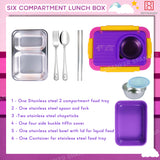 Spanker 1050ML Stainless Steel Insulation BPA Free Leak-Proof 5 Compartment Lunch Box with 3 pc Cutlery Bento Box for Kid Adult Student Children - Purple