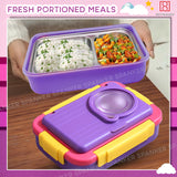 Spanker 1050ML Stainless Steel Insulation BPA Free Leak-Proof 5 Compartment Lunch Box with 3 pc Cutlery Bento Box for Kid Adult Student Children - Purple