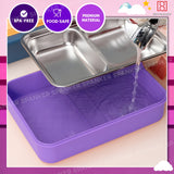 Spanker 1050ML Stainless Steel Insulation BPA Free Leak-Proof 5 Compartment Lunch Box with 3 pc Cutlery Bento Box for Kid Adult Student Children - Purple