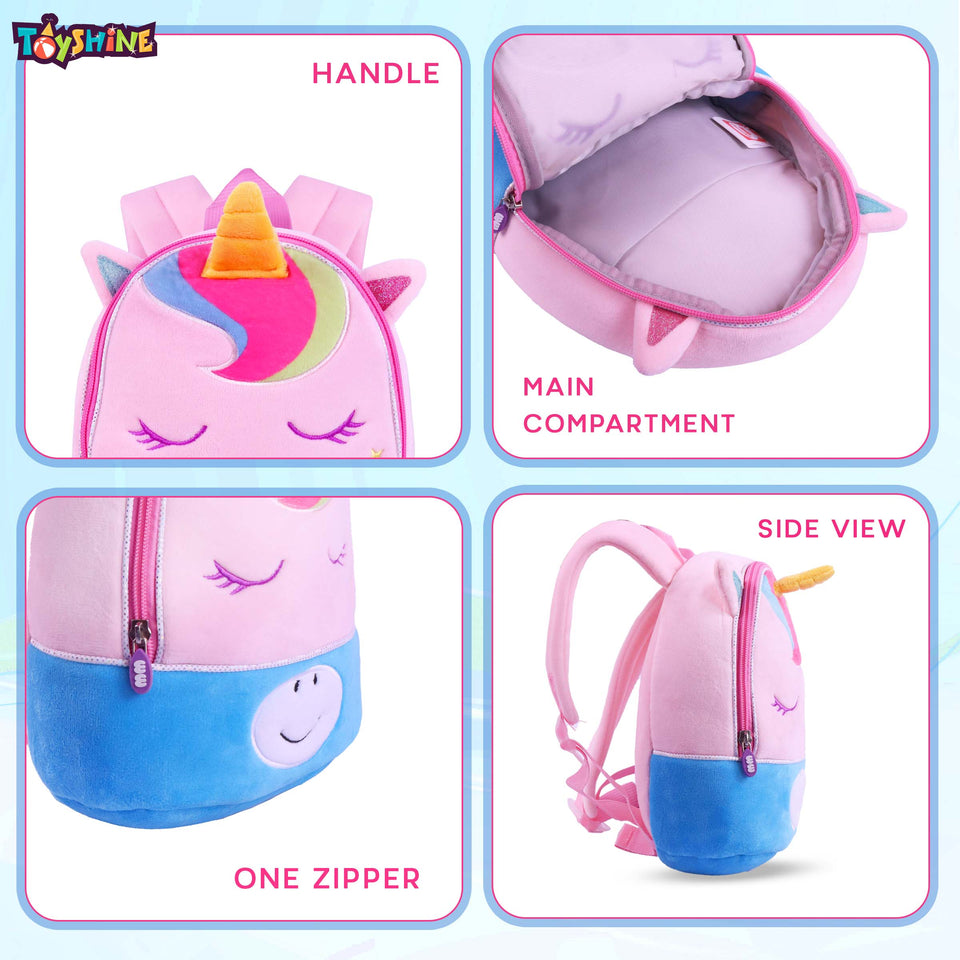 Toyshine 8" Cute Unicorn Face Soft Stuff Backpack for Kids Girls Boys Toddler Backpack Preschool Nursery Travel Bag, Mini Size (20cm, Pink)