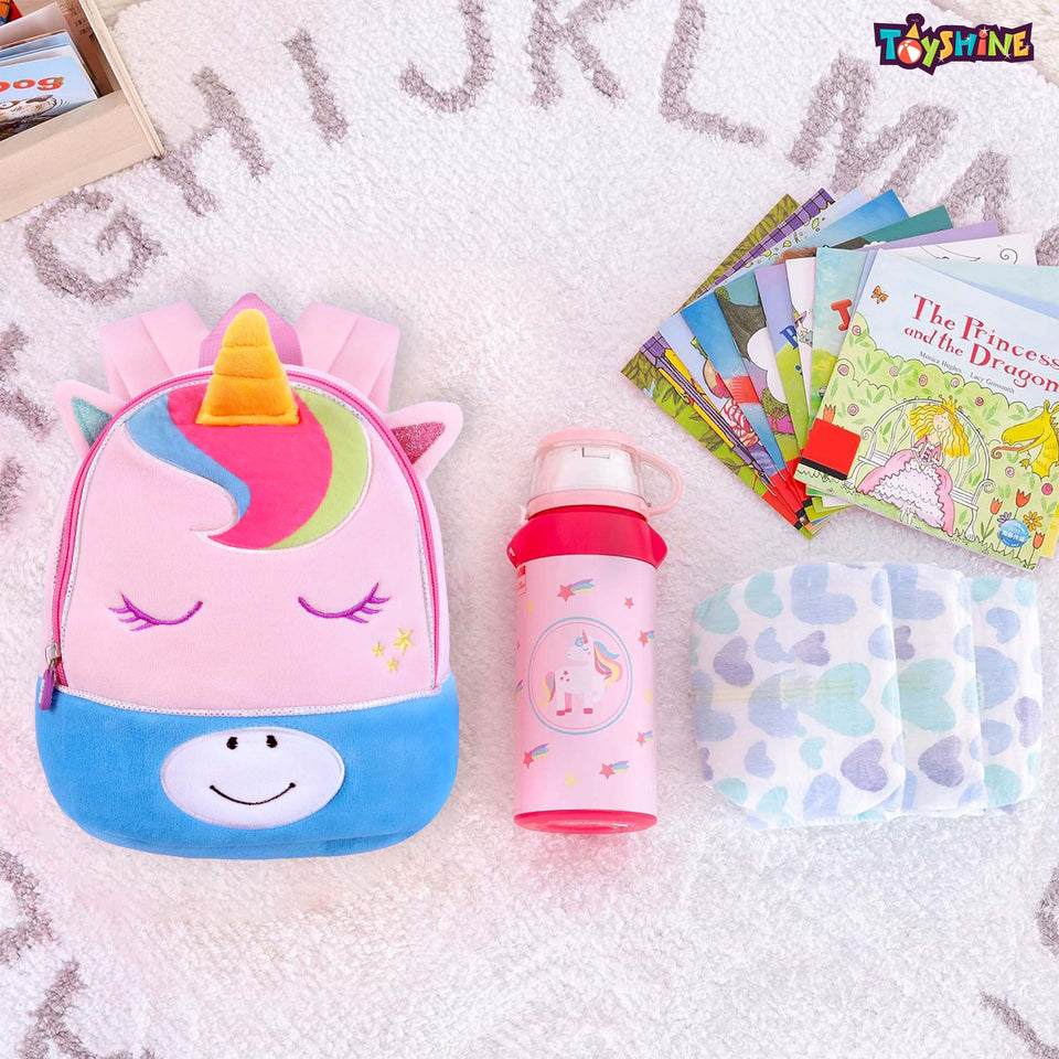 Toyshine 8" Cute Unicorn Face Soft Stuff Backpack for Kids Girls Boys Toddler Backpack Preschool Nursery Travel Bag, Mini Size (20cm, Pink)