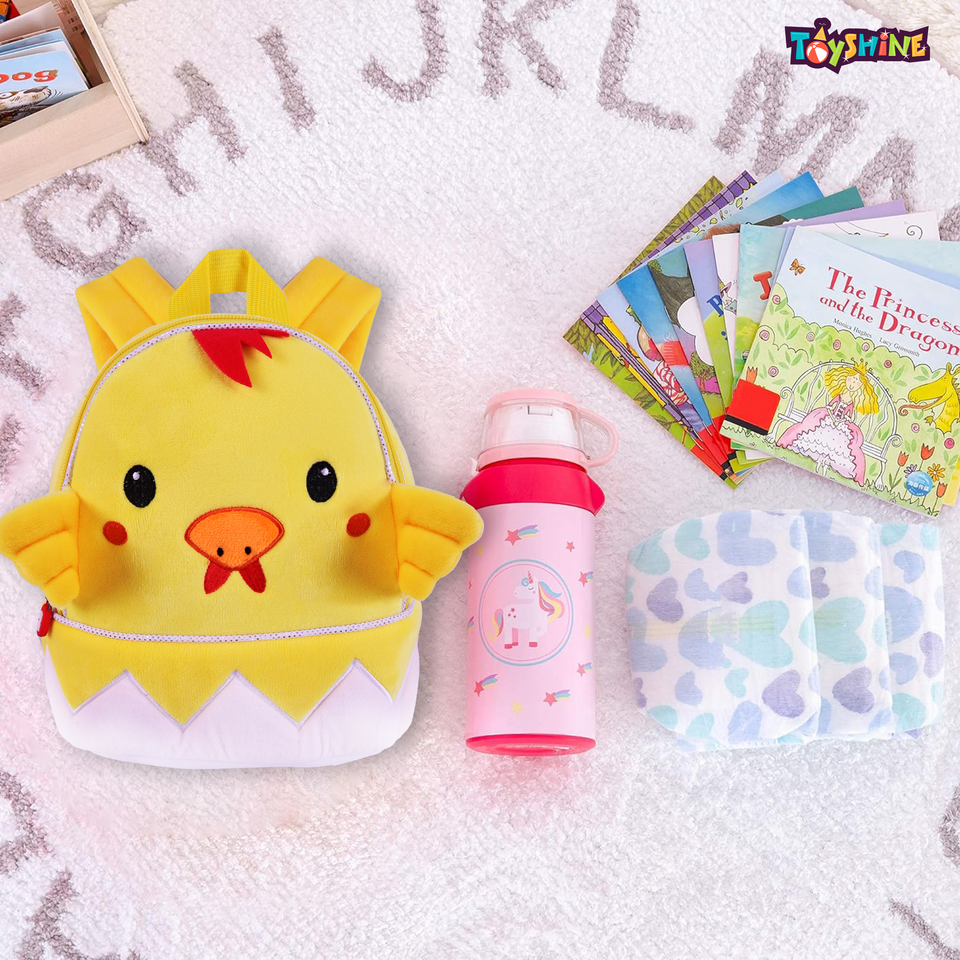 Toyshine 8" Cute Chick Face Soft Stuff Backpack for Kids Girls Boys Toddler Backpack Preschool Nursery Travel Bag, Mini Size - Pink