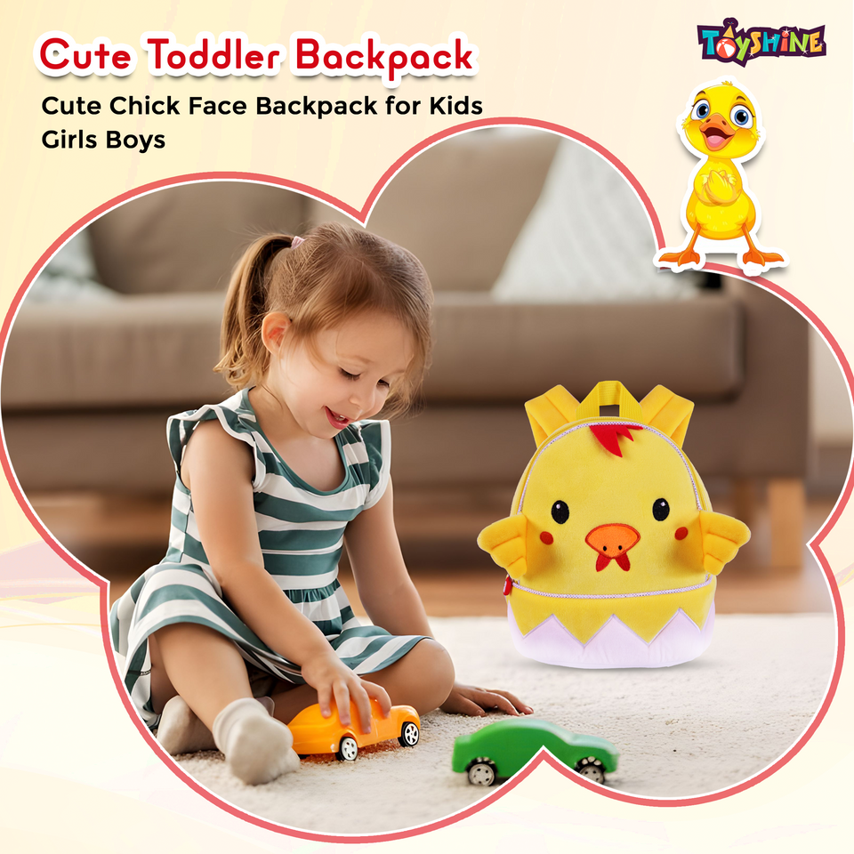 Toyshine 8" Cute Chick Face Soft Stuff Backpack for Kids Girls Boys Toddler Backpack Preschool Nursery Travel Bag, Mini Size - Pink