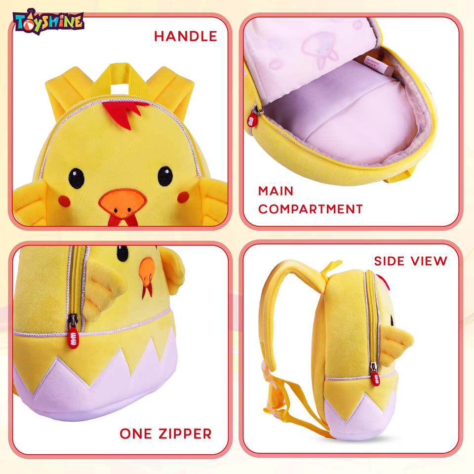 Toyshine 8" Cute Chick Face Soft Stuff Backpack for Kids Girls Boys Toddler Backpack Preschool Nursery Travel Bag, Mini Size - Pink