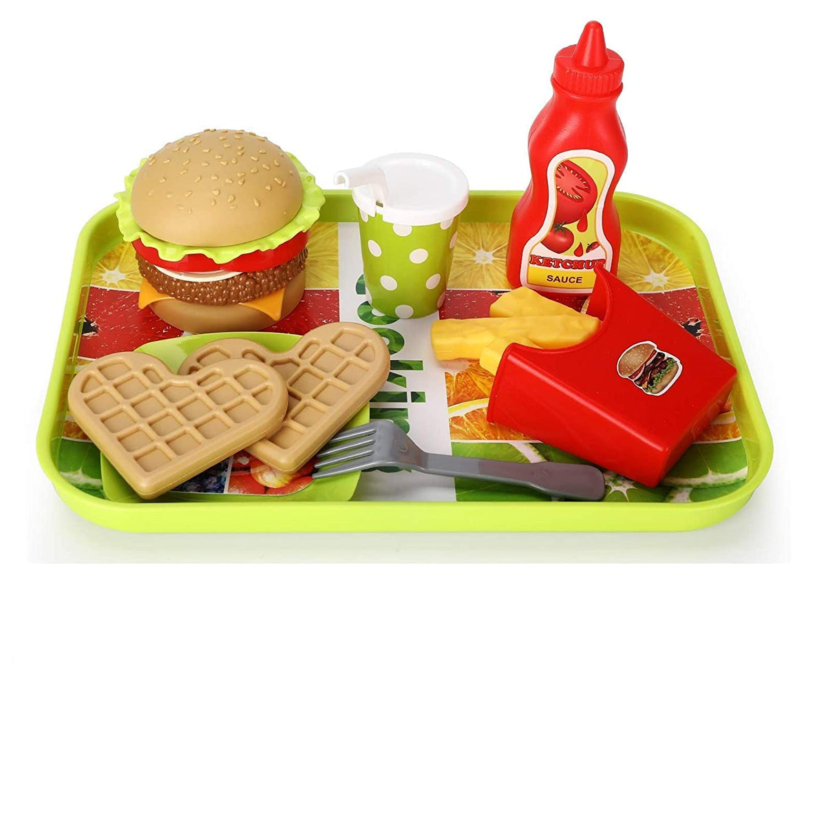 Toyshine Kitchen Play Fast Food Set 18 Piece Pretend Play Burger Fries