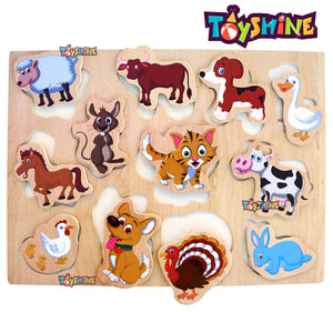 Toyshine Big Size Hard Wood 12 Piece Colorful Wooden Domestic Animal Themed Jigsaw Puzzle