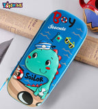 Toyshine Set of 3 Hardtop Pencil Cases with Multiple Compartments - Kids School Supply Organizer Students Stationery Box - Girls Pen Pouch (Crocodile, Space Dino and Rocket Dinosaur)