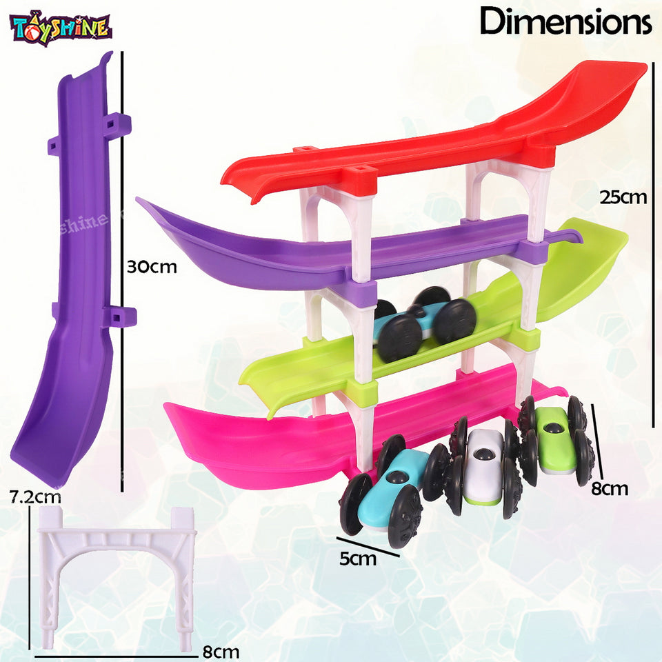Toyshine Racer Ramp Toy with 4 Car Ramps and 4 Mini Cars Race Track for 1, 2, 3 Toddlers, Boys & Girls – Educational Vehicle Toys
