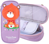 Toyshine Happy Bear Pencil Case with Multiple Compartments - Kids School Supply Organizer Students Stationery Box - Girls Pen Pouch- Multi-Color