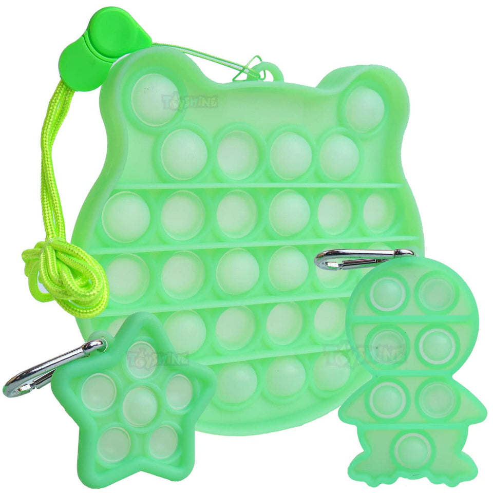 Toyshine Pack of 3 Glow in Dark - Frog, Baby and Star - Fidget Popping Sounds Toy, BPA Free Silicone, Push Bubbles Toy for Autism Stress Reliever, Sensory Toy - Pop It Toy