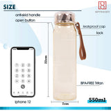 Spanker Crystal Tritan Hand Bag Water Bottle for Adults and Kids Water Spill Proof , BPA Free for Kids School, Office, Home, Soft Handle Grip Drinkware 550 ML - SSTP